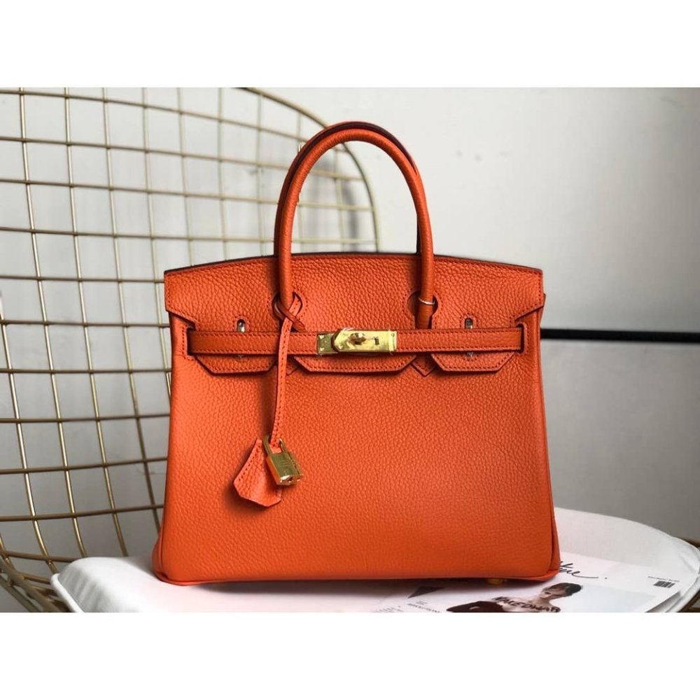 Hermes Birkin 35 Bag Orange Togo Leather Gold Hardware Satchel